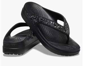 Crocs Sloane Glitter Flip Flop Wedge Sandals Black Women's New Size 10 - Picture 1 of 12