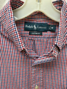 Ralph Lauren Shirt Mens Red Blue Check Button Down Sz Medium Custom Fit Nice! - Picture 1 of 11