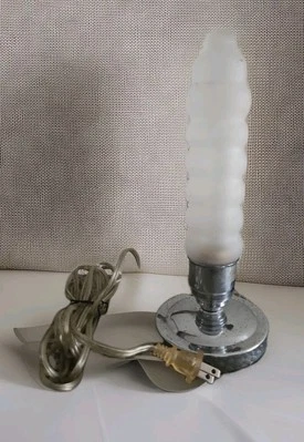 1 Art Deco Frosted Glass Chrome Torpedo Boudoir Vanity Bullet Table Lamp Works  Foto 1 de 4