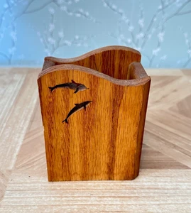 Wood Pencil Holder with Dolphins Vintage Dolphin Lover Gifts Desk Pencil Holder - Picture 1 of 6