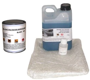 2Kg ISO POLYESTERHARZ. + 2m² GLASMATTE + 1kg GEL COAT weiß. - Bild 1 von 4