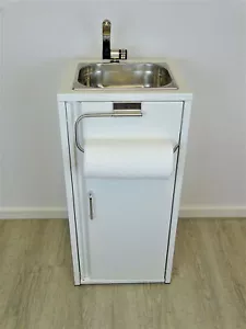 Mobiles Waschbecken Spülbecken Handwaschbecken Weiss mit Küchenrollenhalter - Bild 1 von 5