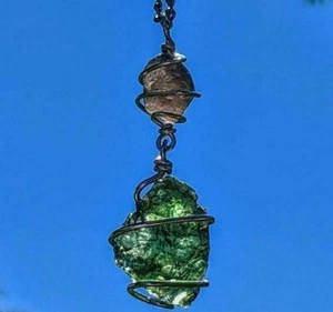MOLDAVITA Y SAFFORDITA Colgante Plata 925 Joyería Piedra Cintamani Collar 19"! - Imagen 1 de 11