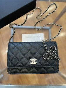 NWT! ๐ค 23S CHANEL Bow WOC ๐ค Wallet On Chain Black Caviar Turn Lock Bag Gold - Picture 1 of 11