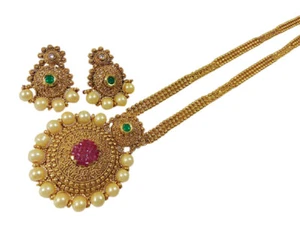 Indian Jewelry Bollywood Long Necklace Ethnic Gold Plated Wedding Long Set - Picture 1 of 3