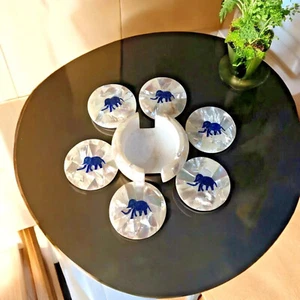 Set Sottobicchieri Marmo Madreperla con Lapislazzuli Elefante Arte Accessorio Cucina - Foto 1 di 11