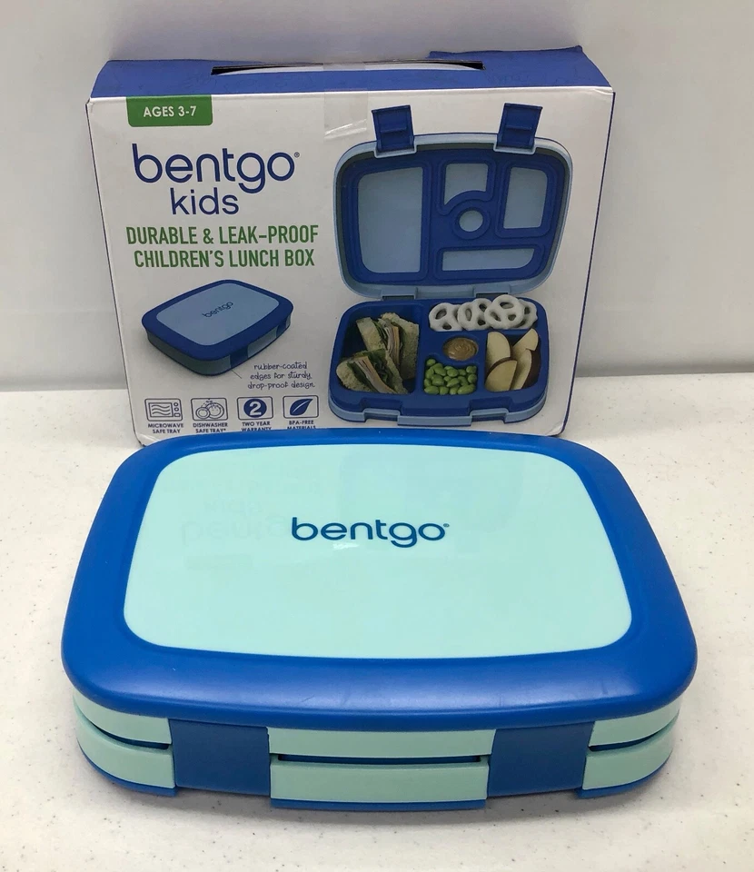 Bentgo Kids Ages 3-7 Durable & Leak-Proof Children's Blue Lunch Box Open Box