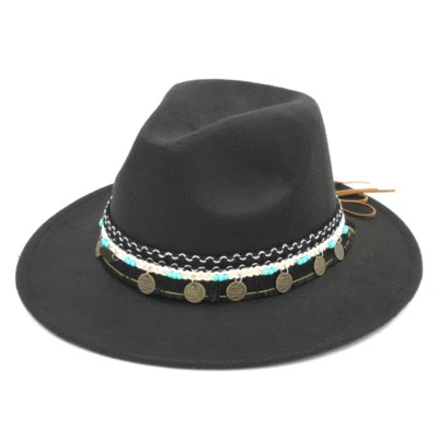 Retro Mujeres Hombres Mezcla de Lana Ala Ancha Sombrero de Panamá De Colección Iglesia Fedora Gorra BBM Foto 1 de 4