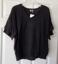 NWT H by Bordeaux Womens Black Tiered Sleeve Soft Sweater Top Size S Small