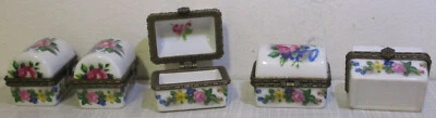 5 kleine Döschen Porzellandose Kiste Truhe Sammlerdose Rosendekor Miniatur 4x3cm - Bild 1 von 4