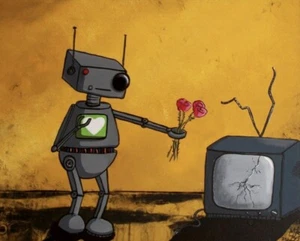 I love You Robot Life Pop Surrealism Print Framed & Signed by Artist Mike Beast - Picture 1 of 4