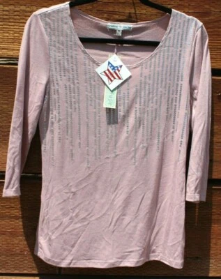 Camisa Jersey "Vintage Suzie" Malva Look Lentejuelas Para Mujer Talla M 3/4 Slv EE. UU. #N-20 Foto 1 de 4