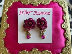 Orecchini Cristalli Betsey Johnson In Love Rosa Fucsia Rosa Glitter Glitter Glitter Rosa - Foto 1 di 2