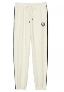 VS Pink REVERSE FLEECE HIGH-WAIST Joggers LARGE (Creamer) Striped Logo NWT - Picture 1 of 9