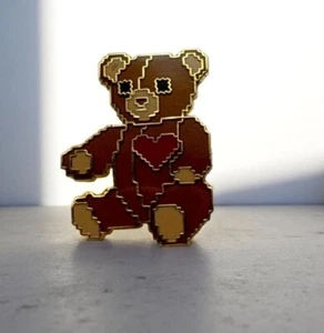 Brown Teddy Bear Heart Enamel Lapel Pin Gold Tone Love Valentines Day - Picture 1 of 7