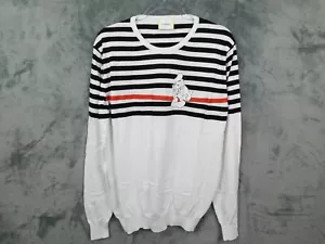 Iceberg Sweater Men Large Jumper Stripe Donald Duck White Cotton Italy Crew Neck - Picture 1 of 13