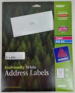 Etiquetas de dirección blancas Avery 48860 inyección de tinta láser 1" x 2 5/8" 300 en total - Imagen 1 de 5