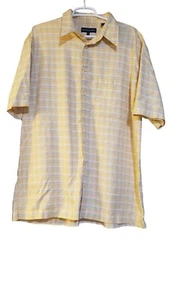 Northern Isles XL Pure Cotton Short Sleeve Button Down Plaid Yellow Travel Work - Picture 1 of 14