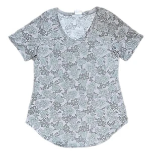XL IRIS LuLaRoe V-Neck Top ~ BLUE & GRAY PAISLEY PATTERN ~ Sizes 18-20 - Picture 1 of 3