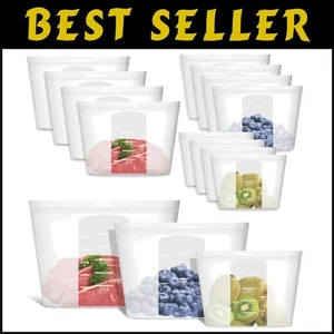 12-Pack Food-Grade Silicone Bags - Ziplock, Microwave, Freezer, Dishwasher Safe - Picture 1 of 9