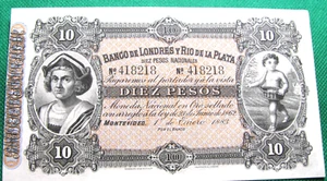 1883 Uruguay 10 Pesos 242 PS "Exemplar" Stempelglanz #S702 - Bild 1 von 3