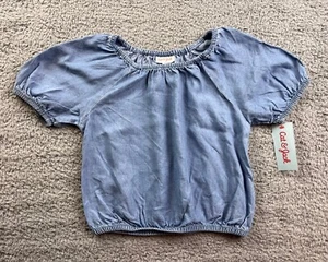 Cat & Jack Girl's Size Medium (8) Short Sleeve Woven Top Light Wash Chambray - Picture 1 of 6