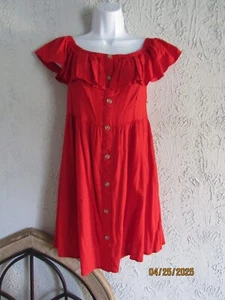 Gianni Bini Sommerkleid Neu mit Etikett Gr. M Rot Leinenmischung Schulterfrei Rüschen - Bild 1 von 6