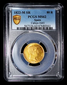 PCGS MS62 1822-M SR SPAIN Ferdinand VI Gold 80 Reales de Vellon, Madrid Mint. - Picture 1 of 4
