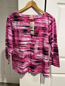 Ruby Road Womens Pink Palm Leaves 3/4 Sleeves With Sequin Detail - Size L NWT - Picture 1 of 7