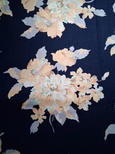 3 Yds 15" Wamsutta 45" Cotton Floral Fabric, Pastels Orange, Lilac Etc On Navy - Picture 1 of 5