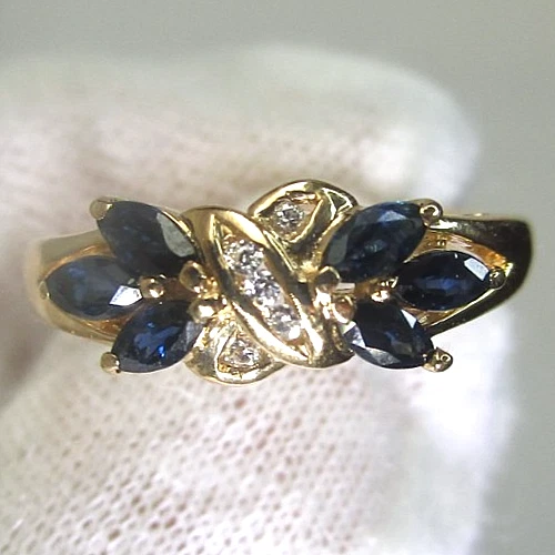 Vintage Diamond and Blue Sapphire 14k Yellow Gold Ring Real Sapphire and Diamond - Image 1 of 4