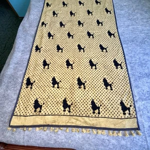Bath Towel Poodles VTG Black gold All Over Print With Fringe 53” X 28” Soft - Picture 1 of 11