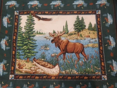 Moose Mountain Cotton Throw Blanket 41"x 48" Nature Wildlife Eagle Cabin Decor - Image 1 of 4