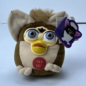 Llavero de colección Furby juguete felpa marrón tostado 1999 colección tigre raro 3" con etiquetas - Imagen 1 de 17