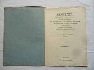 LIBRETTO DOCUMENTO SENTENZA GOVERNO PONTIFICIO BOLOGNA 1833 TRIBUNALE AVVOCATO - Imagen 1 de 7