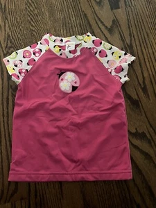 Gymboree Girls Rashguard Short Sleeve Pink Swim Shirt - Ladybugs - Size 5 - Picture 1 of 3
