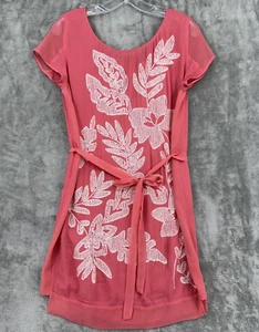Yoana Baraschi Dress Womens Small Floral Sequin Belted Lightweight Mini Pink - Picture 1 of 13