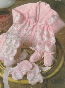 Jacket & Bonnet mittens Baby knitting pattern copy 4 ply - Picture 1 of 2