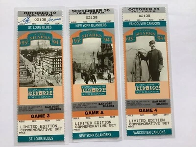 SAN JOSE SHARKS  1993-94 (COMMEMORATIVE TICKETS) THREE TICKETS - Image 1 of 2