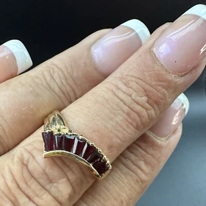 SCHÖNER NACHLASS STERLINGSILBER VERMEIL GRANAT CHEVRON COCKTAIL RING GRÖSSE 7,75 - Bild 1 von 24