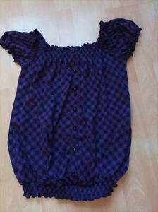 Weavers black/purple check gypsy-style top ruffled, S - Picture 1 of 1