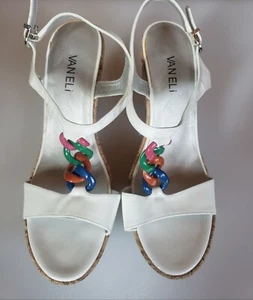 Womens Vaneli White Patent Rainbow Link Wedge Sandals Size 8.5 Wide NEW - Picture 1 of 5