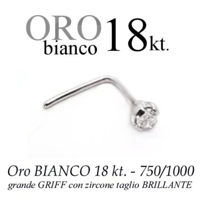 Piercing da naso nose ORO BIANCO 18kt. GRANDE griff ZIRCONE swarovsky white GOLD