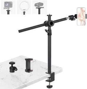 Overhead Camera Mount, Webcam Desk Stand with Adjustable Arm and Phone Holder - Picture 1 of 12
