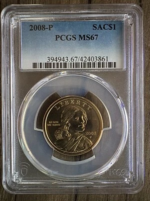 Dólar nativo americano Sacagawea 2008-P graduación profesional MS67 Foto 1 de 2