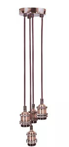 BRIGHT COPPER QUAD E27 PENDANT SET (4 x E27) LAMP HOLDERS 1.8M NYLON BRAIDED - Picture 1 of 2