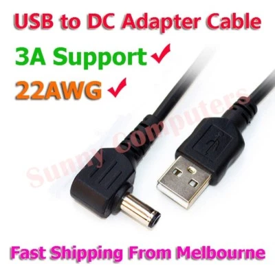 USB Type-A Male to 5.5mm 4.0mm 3.5mm 2.5mm 5V DC Power Jack Cable 90° Angle Plug - Image 1 of 3