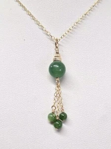 14k Yellow GF Chrysoprase Tassel Pendant Necklace - Picture 1 of 6