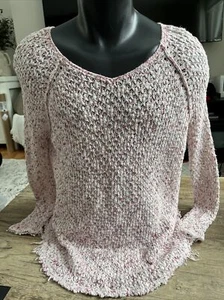 Women’s Free People crochet lace back pink knit long sleeve sweater Sz XS TP M/L - Picture 1 of 7