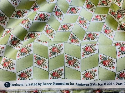 1800s /Civil War Repro Cotton Fabric Sm Floral Roses Andover R Nanneman OOP FQ - Image 1 of 2